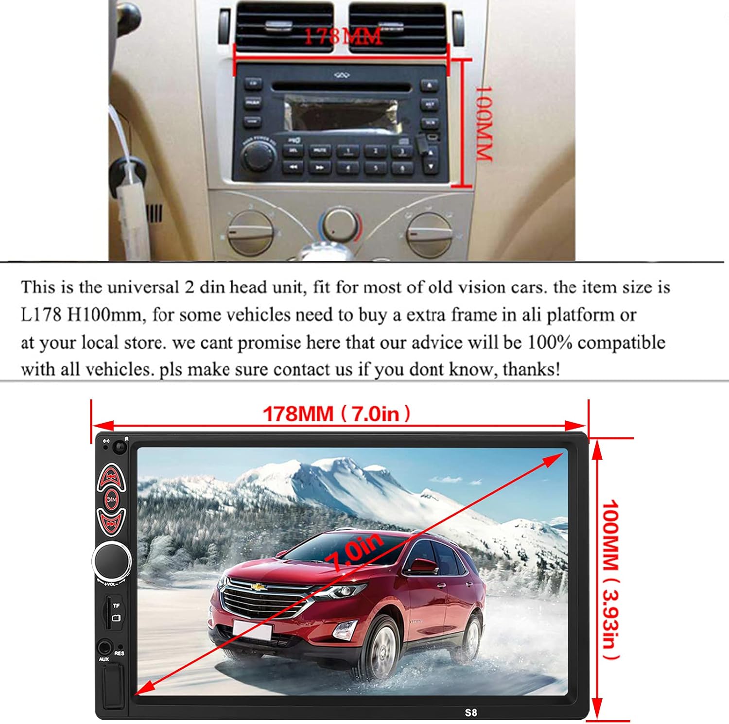 Double Din Car Stereo-7 Inch Touchscreen Car Audio,Double Din Radio Compatible with BT TF USB MP5/4/3 Player FM,Car Radio Support Backup Rear View Camera, Mirror Link ,Caller ID, Car Audio Receivers