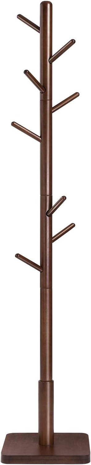 VASAGLE Coat Rack, Solid Coat Stand, Hall Tree, 8 Hooks, Walnut Color URCR010W01 Pack of 2