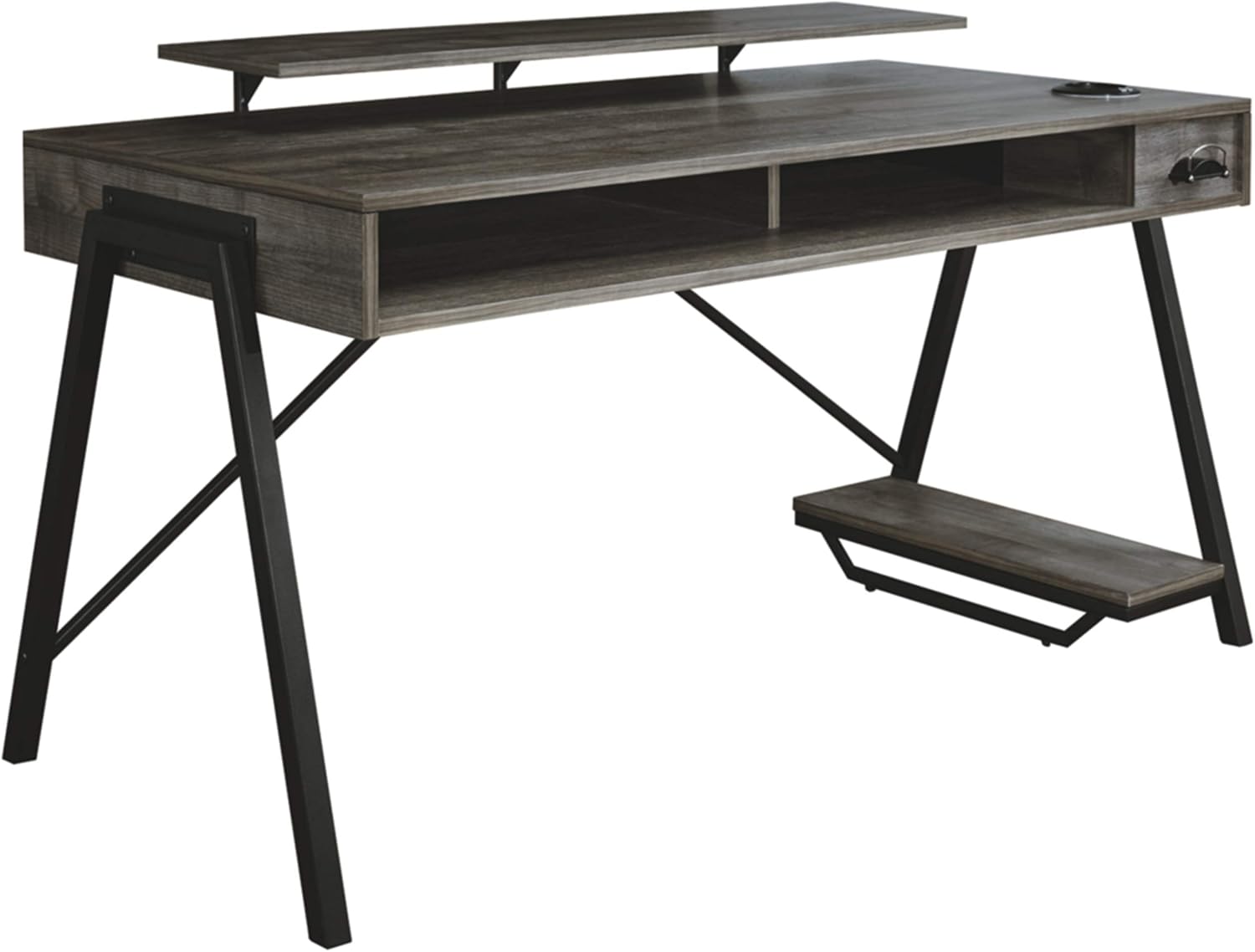 Signature Design by Ashley Barolli Gaming Desk with LED Back Light & Multiple Color Options, Grayish Brown