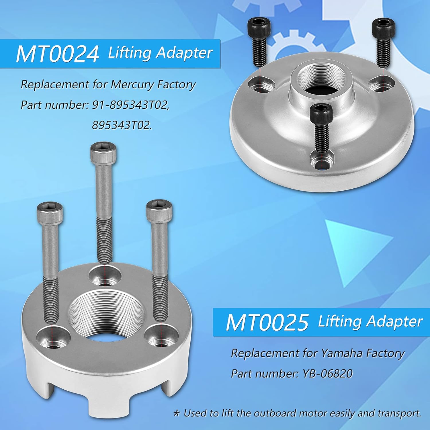 YOOWEE MT0024 & MT0025 Lifting Adapter Tools with Bolts for Mercury Verado Yamaha Outboards Replace 91-895343T02 / 91-904551