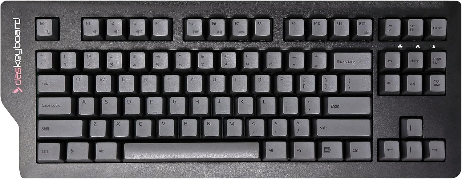 Das Keyboard 4C TKL Wired Tenkeyless Mechanical Keyboard, Cherry MX Brown Mechanical Switches, Premium PBT Keycaps, 2-Port USB Hub (87 Keys, Black Keyboard, Gray PBT Keycaps)