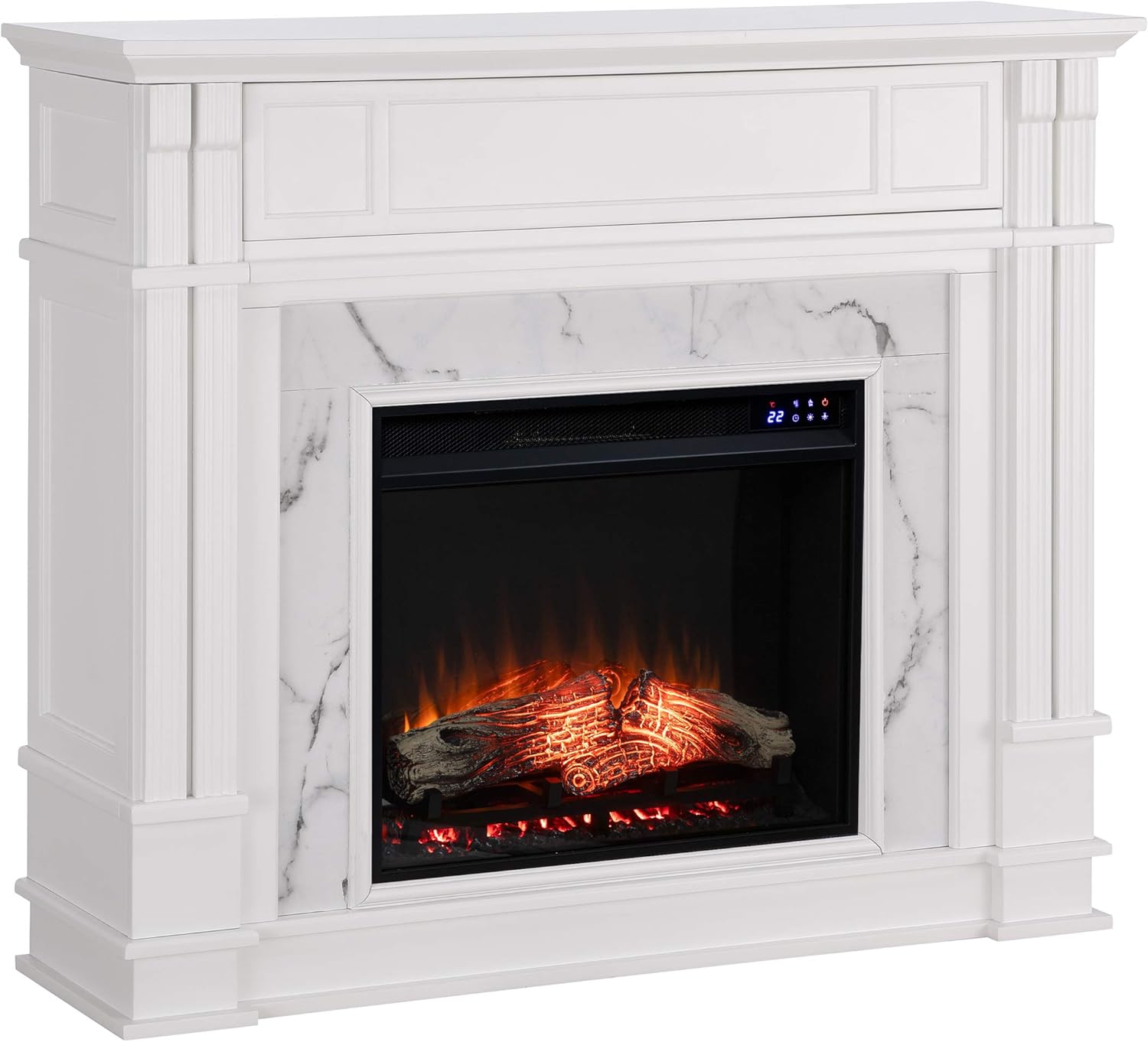 SEI FURNITURE Highgate Electric Hidden Media Shelf Fireplace, White with Faux Marble