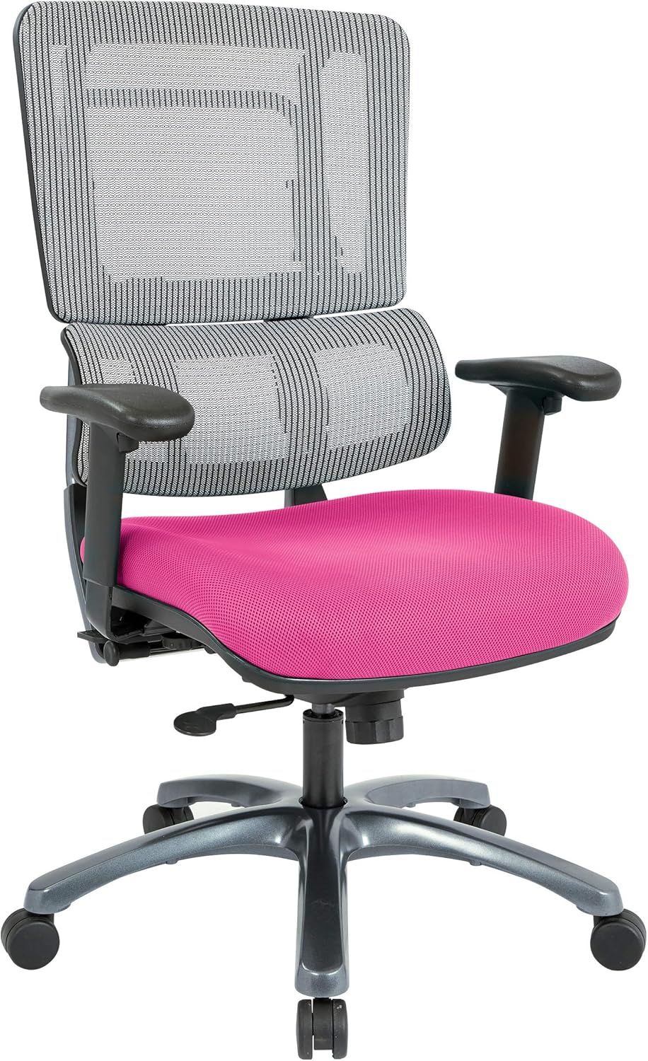 Office Star Pro X996 Series Manager's Office Chair with Breathable Grey Back, Adjustable Height and Lumbar Support, Polished Titanium Finish Base, Padded Seat with Pink Mesh