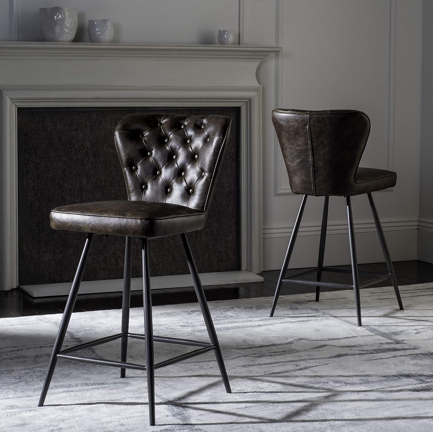 Safavieh American Homes Collection Ashby Modern Tufted Brown and Black Swivel 26-inch Counter Stool