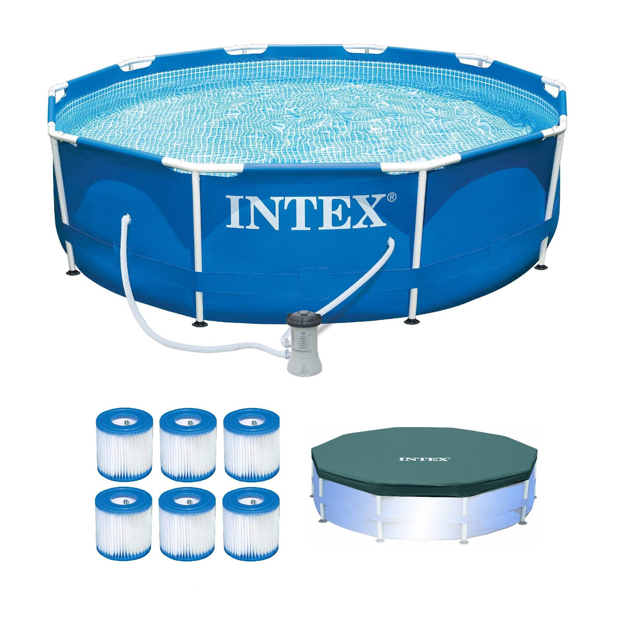 Intex Metal Frame Pool w/ Pump u0026 Type H Filters (6 Pack) u0026 10? Round Pool Cover