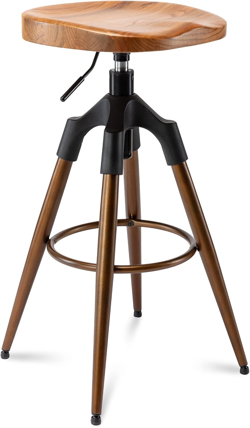 Brage Living Industrial Bar Stool, Swivel Adjustable Counter Height Airlift Kitchen Barstool, Backless Four Legged Dining Stool, Heavy Duty Bar Chair for Pub Cafe (Wooden top, Bronze)
