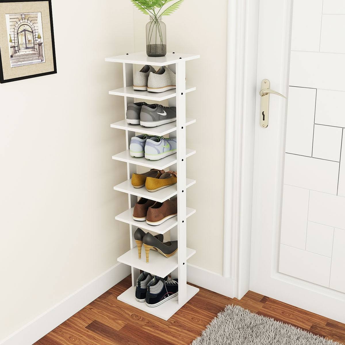 White Wooden 7-Tier Shoe Organizer Rack