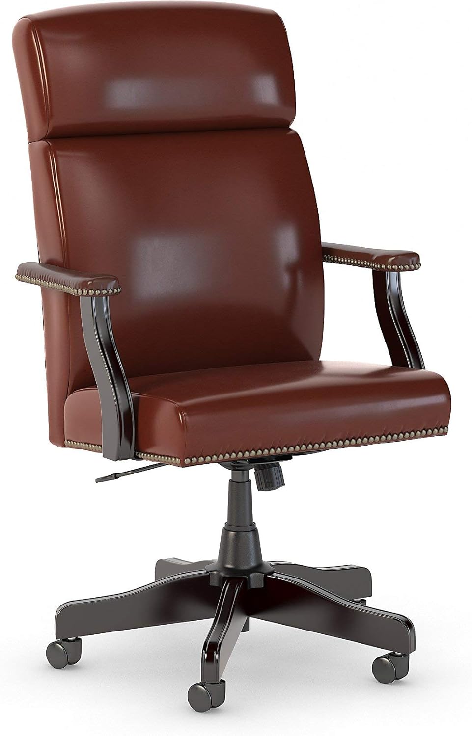 Bush Furniture Sartoga High Back Leather Executive Office Chair, Harvest Cherry with Nailhead Trim