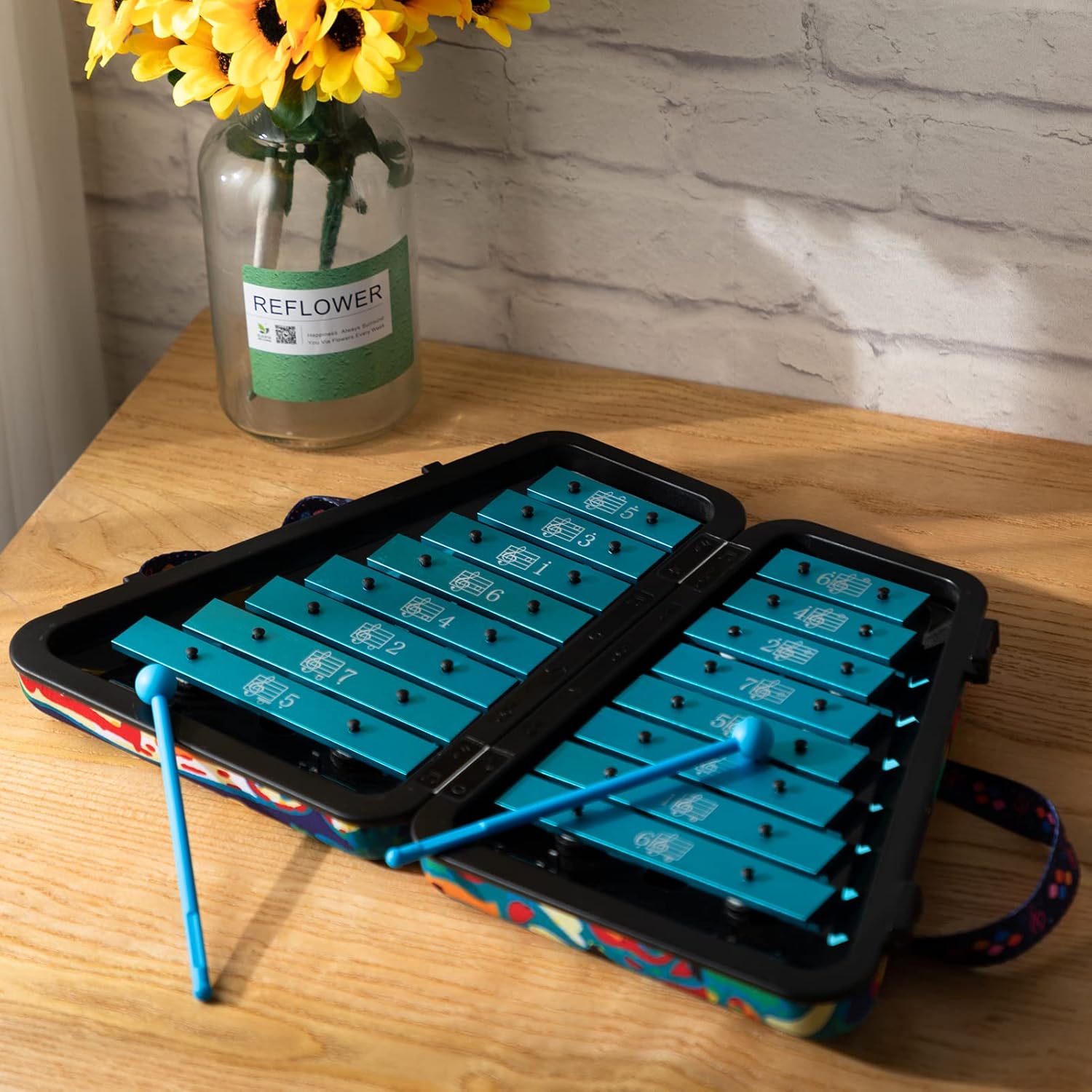 ALIMORDEN Foldable 16 Note Glockenspiel，Xylophone Instrument with Case Pack of 2