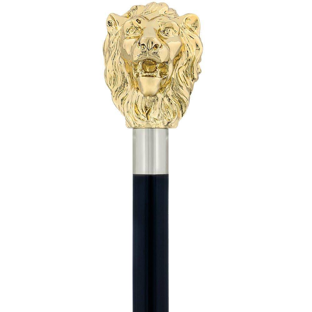 24K Gold Plated Lion Head Walking Stick with Black Beechwood Shaft and Collar, Gold-Brass/Black, 13 by Royal Canes