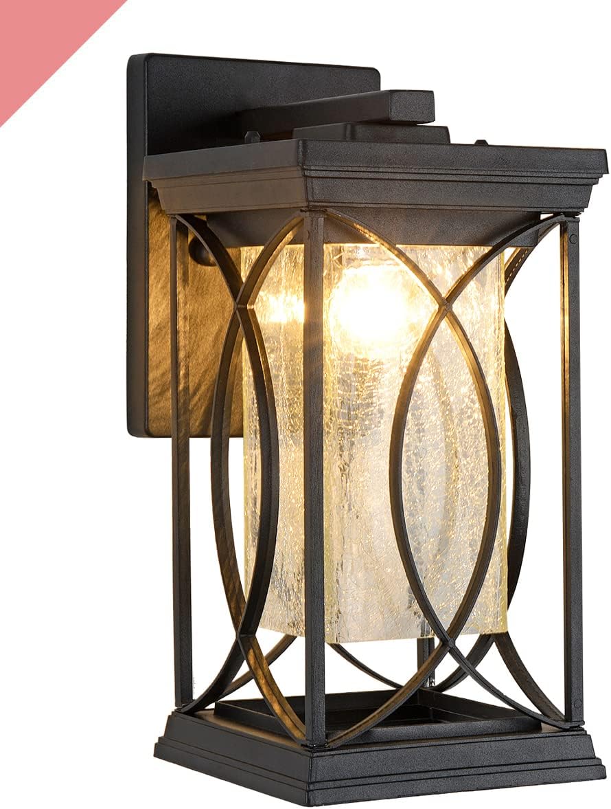 Outdoor Wall Lanterns Small Modern Exterior Light Fixtures, Aluminum Housing with Crack-Like Glass, UL and IP65 Waterproof Wall Sconce Outdoor Wall Light for Porch, Garage, Front Door, Black