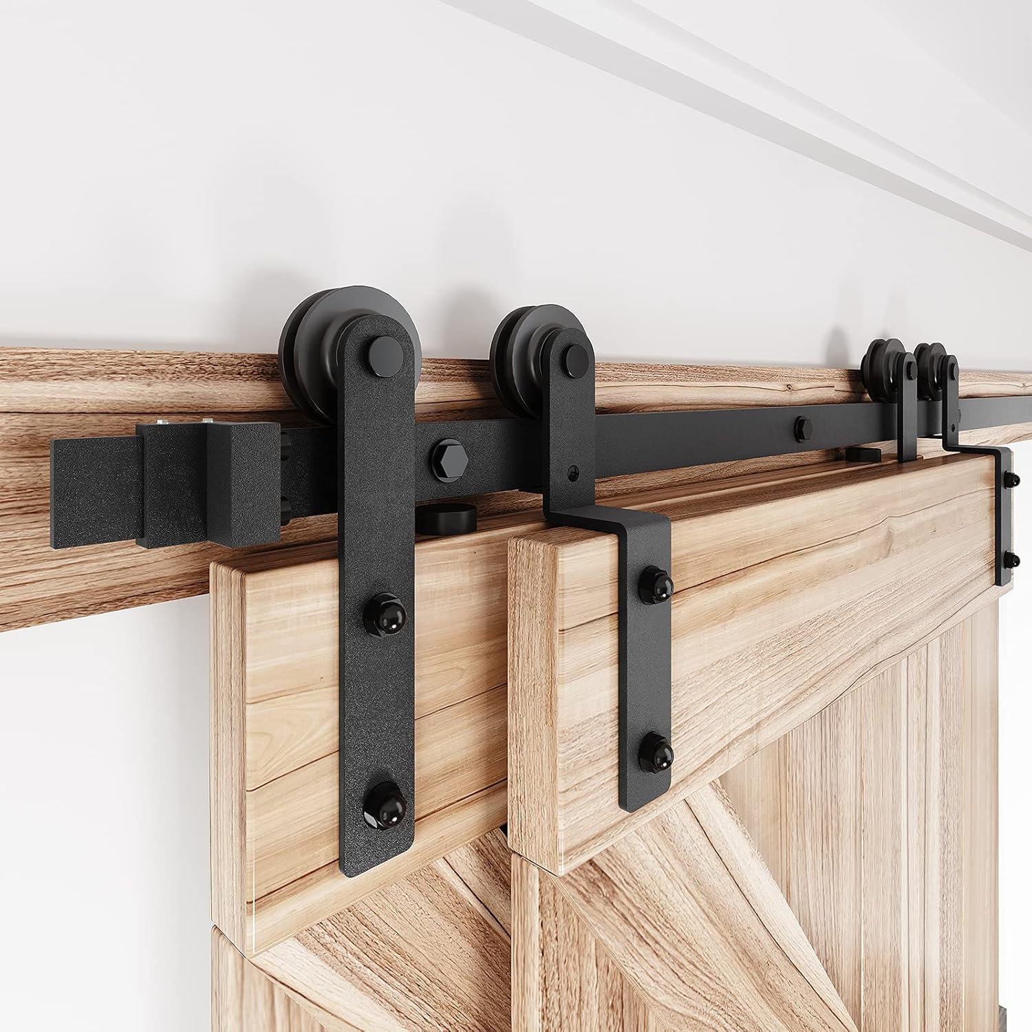 EaseLife 6.6FT Single Track Bypass Double Sliding Barn Door Hardware Kit,I Shape