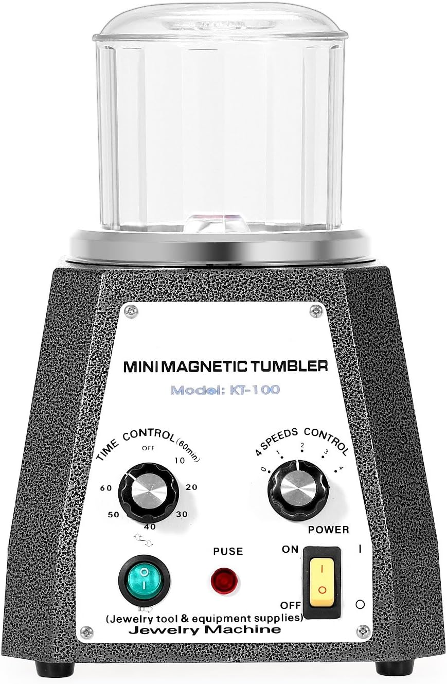 Mophorn Magnetic Tumbler Jewelry Polisher 110V Magnetic Grinding and Polishing Machine 4 Speeds Control Jewelry Polisher Tumbler 3.93 inch for Platinum Gold Silver Stainless Steel (100 mm)