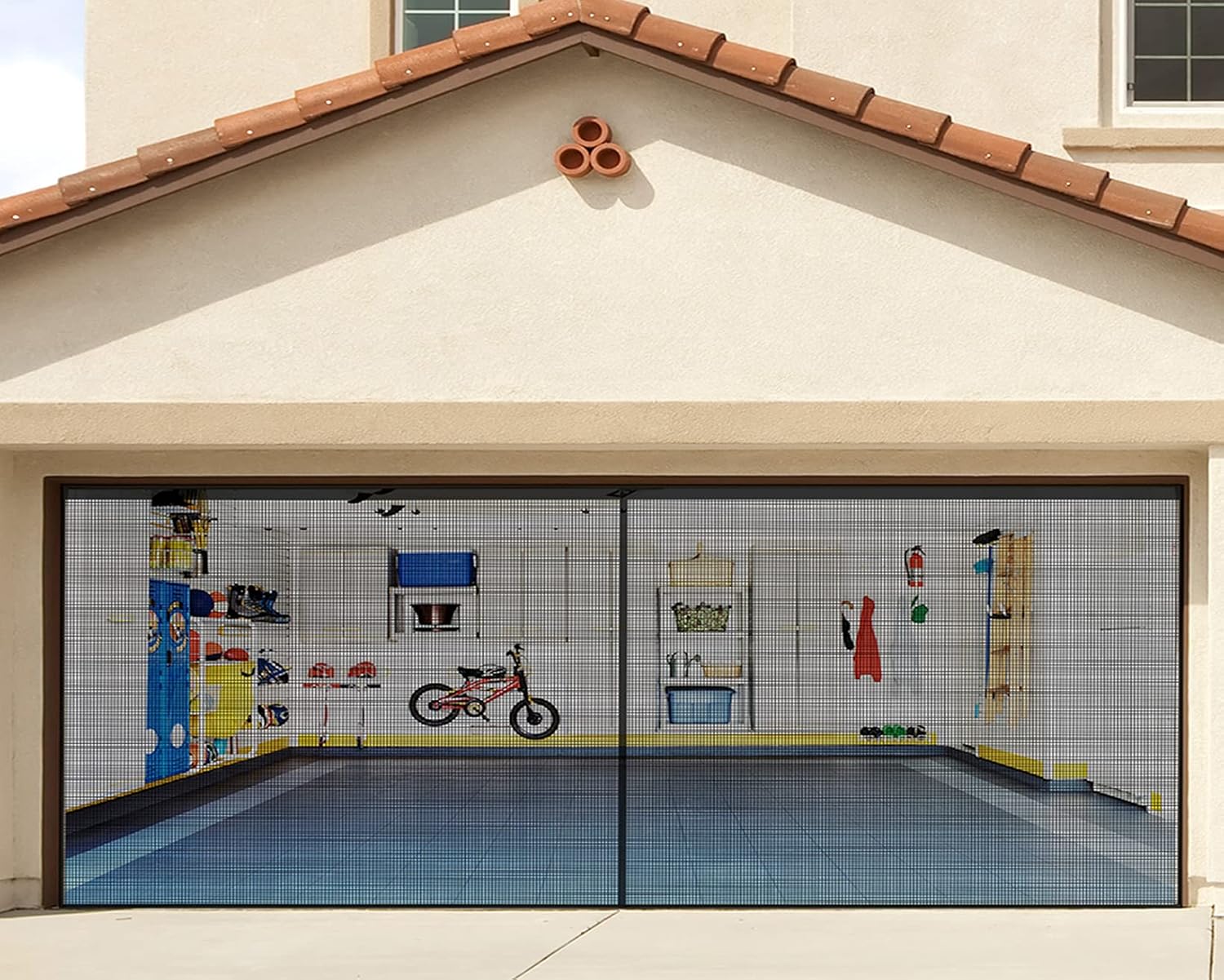 16x7FT Garage Door Screen for 2 Car, Wihxd Fiberglass Mesh Garage Door Screen with Magnetic, Heavy Duty Self Sealing Hand Screen Doors, Allow Fresh Air & Light to Come Through(Black)