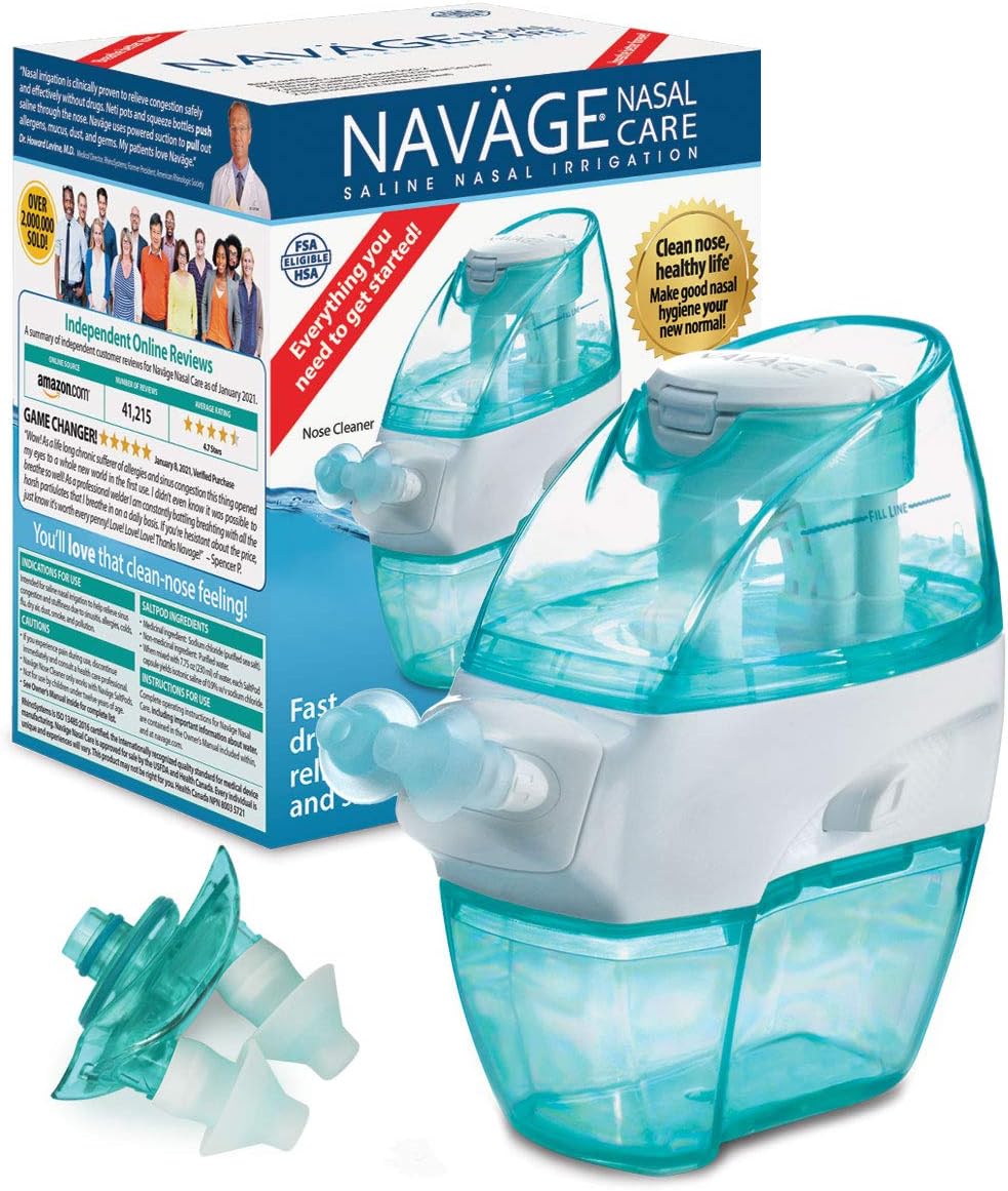 Nav&auml;ge Nasal Irrigation Multi-User Bonus Pack: Navage Nose Cleaner & 20 Salt Pods Plus a Second Nasal Dock (in Teal) and an Extra Pair of Nose Pillows. For improved nasal hygiene.