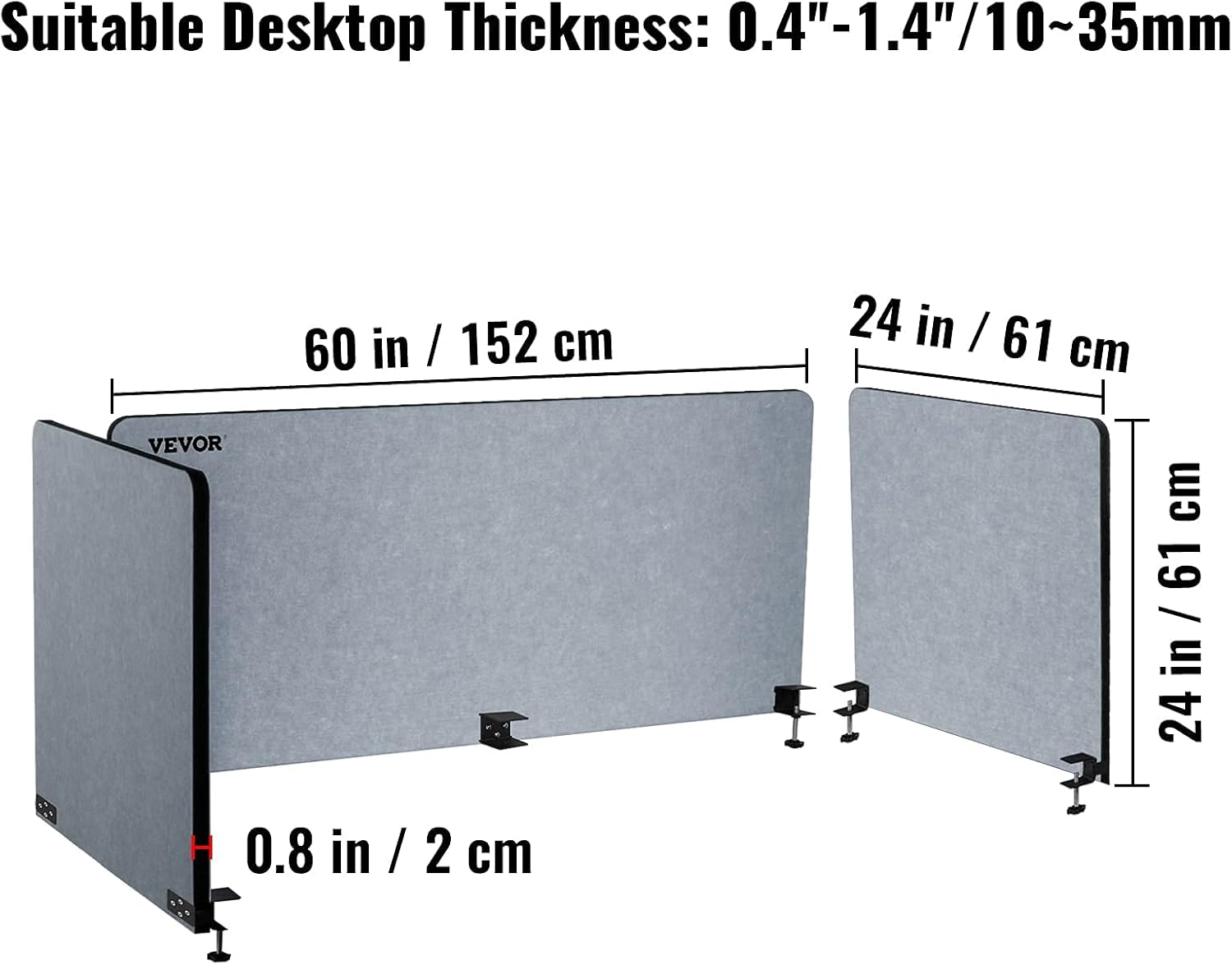 VEVOR Desk Divider 60''X 24''(1) 24''X 24''(2) Desk Privacy 3 Panels Light Gray Flexible Mounted Desk Panels Reduce Noise and Visual Distractions for Office Classroom Studying Room