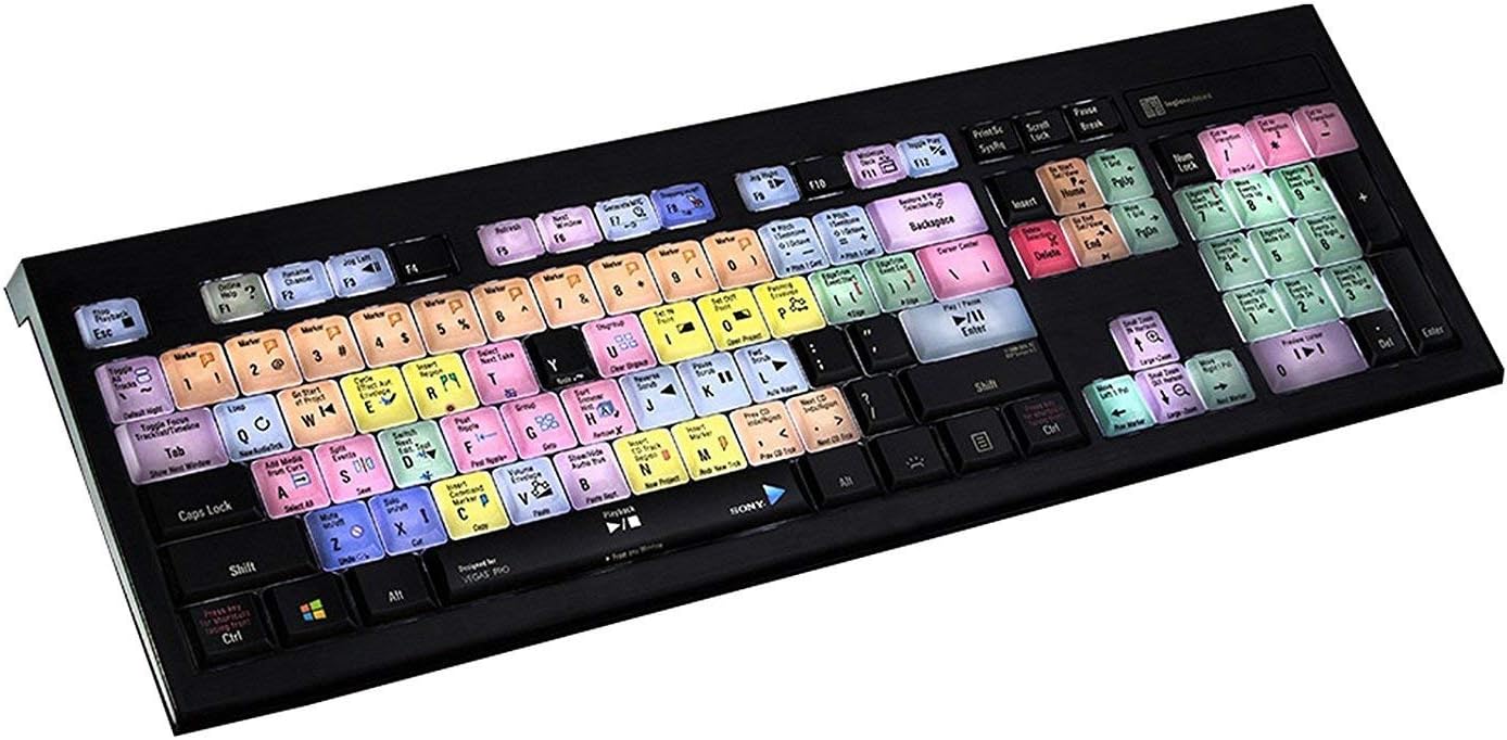 Logickeyboard Vegas Pro - PC ASTRA Backlit Keyboard Compatible with Windows 7-11 - part LKBU-VEGAS-APBH (Certified Refurbished)