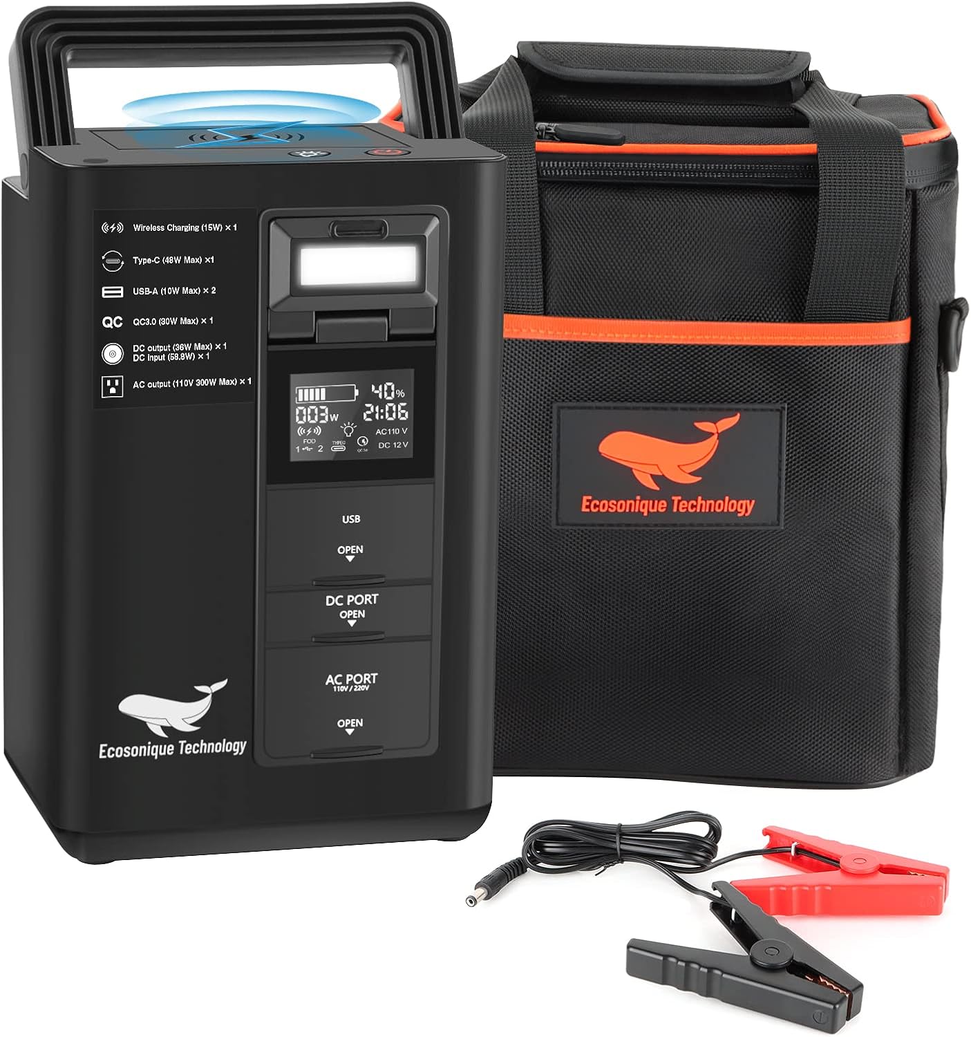 Portable Power Station, Solar Power Station, Camping Power Station 80000 mAh (296Wh) with Wireless Charger, PD, QC3.0 and 400W (peak 600W) AC 110v Battery Powered Outlet, Emergency/CPAP