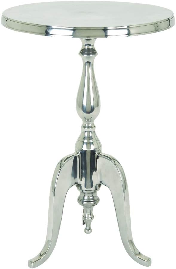 Benzara Traditional Style Aluminum Accent Table with Pedestal Base, Silver Pack of 2