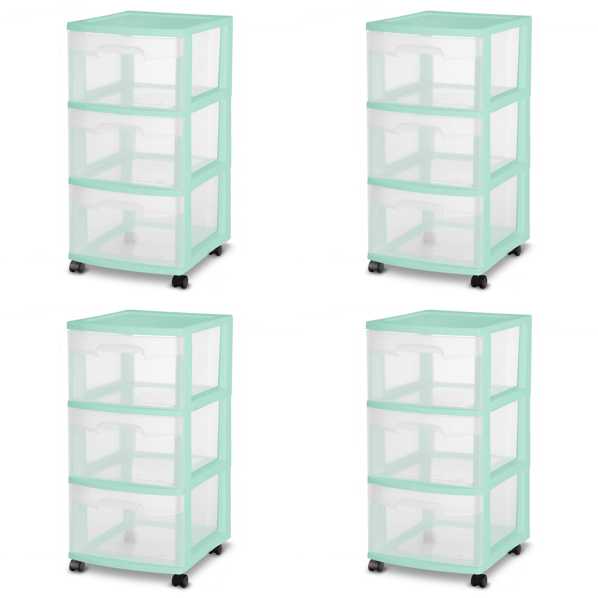 Sterilite 3 Drawer Rolling Caster Wheel Home Organizer Storage Cart (4 Pack) by VM Express 80841601
