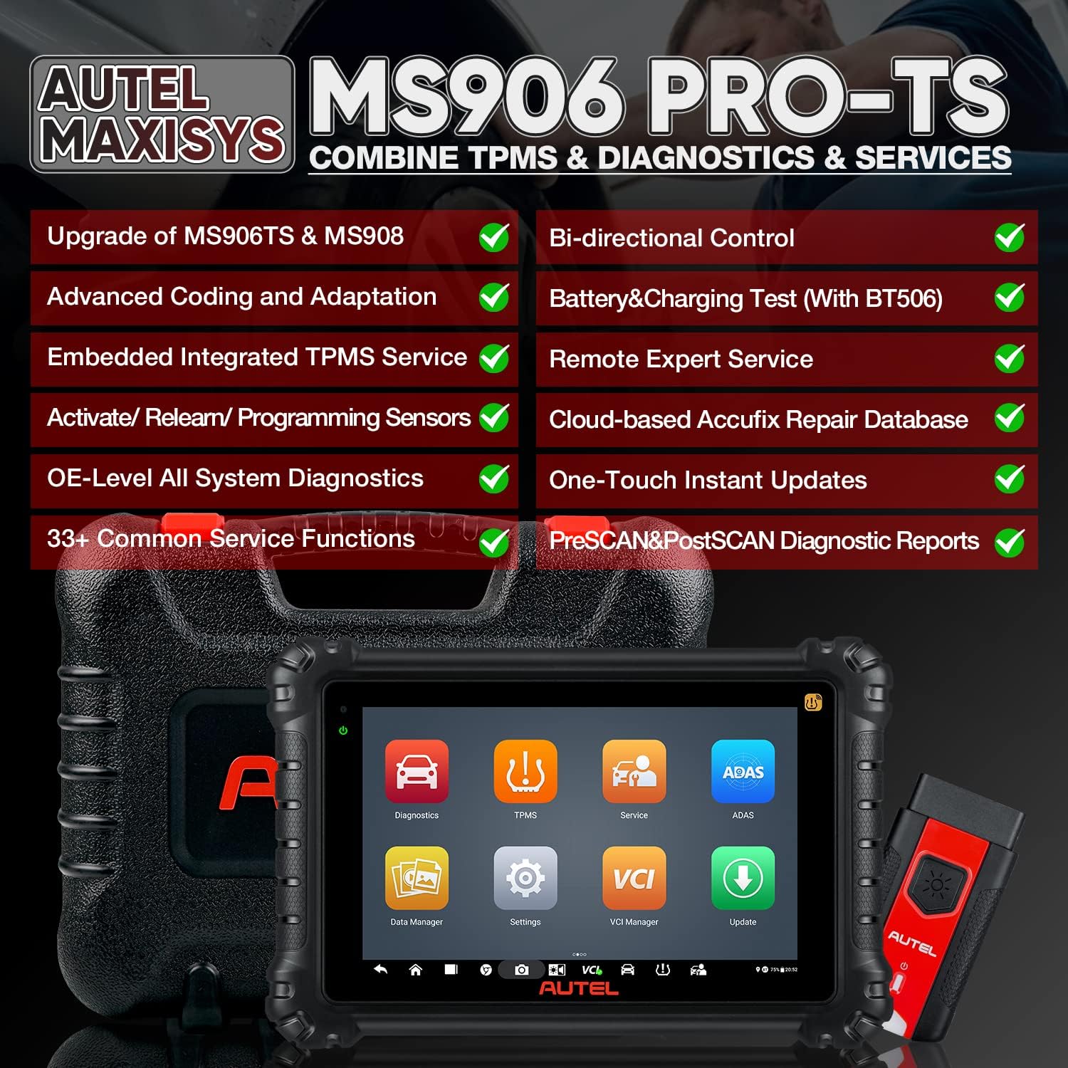 Autel Scanner MaxiSys MS906 Pro-TS Diagnostic Scan Tool: 2022 Newer Model of MS906TS MS906BT MK906BT MP808TS, ECU Online Coding as MS908 MK908, Full&nbsp;TPMS, Active Test, OE-level Diagnose & 33+ Services