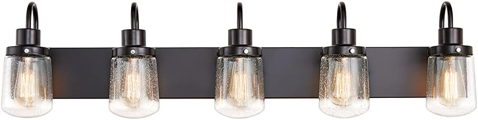 YAOHONG Modern Bathroom Vanity Light 4-Lights Lamp in Black, Farmhouse Wall Light Fixture with Bubble Glass Shades, Indoor Wall Lamp