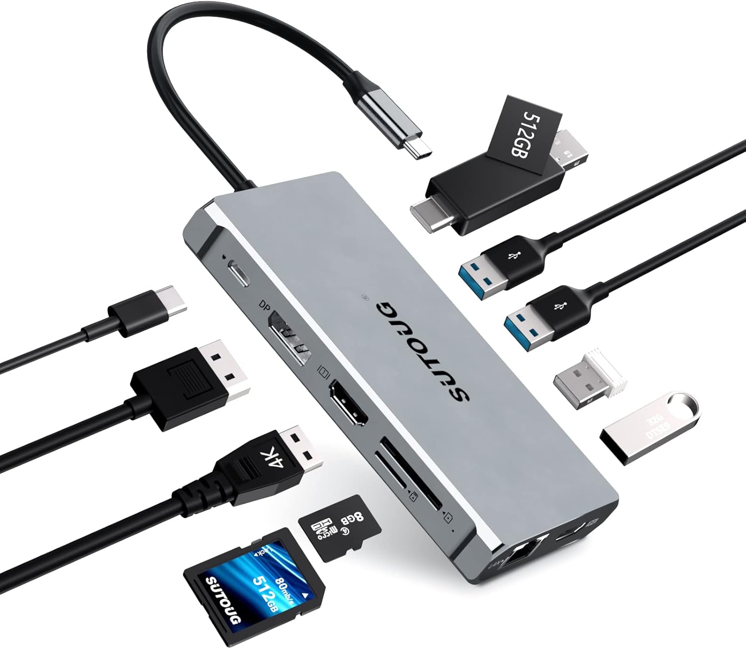 SUTOUG 12 in 1 USB C Hub, Docking Station, Triple Displays Laptop Docking Station for MacBook Pro and Windows(2 HDMI, DP, 100W PD, SD/TF Card Reader, 3 USB 3.0 Ports), MAC OS only Support Mirror Mode