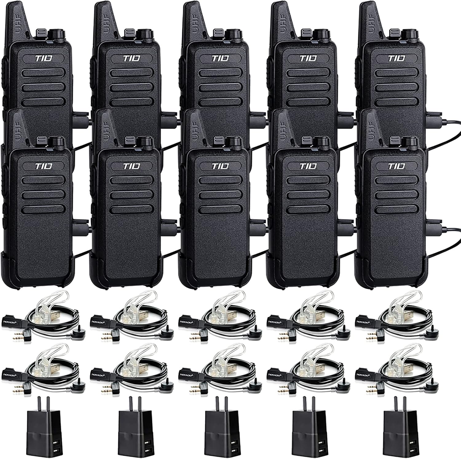 TIDRADIO TD-M8 2 Way Radio Walkie Talkies Rechargeable 16 CH VOX License-Free Walkie Talkies for Adults Two Way Radio with Earpiece 10 Pack