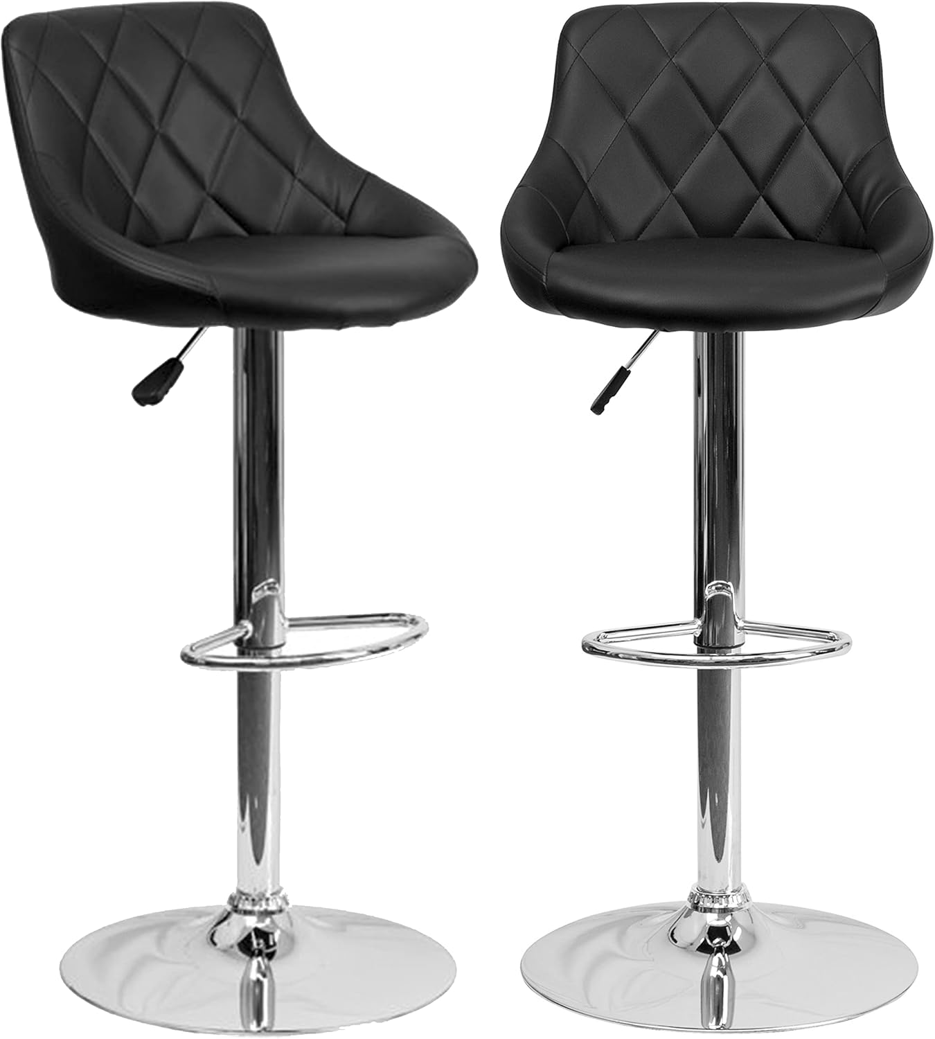 Set of 2 Adjustable Bar Stools PU Leather Swivel Bar Chair with Shell Back Pub Chairs Counter Height Home Kitchen Dining Room Chairs(Gray