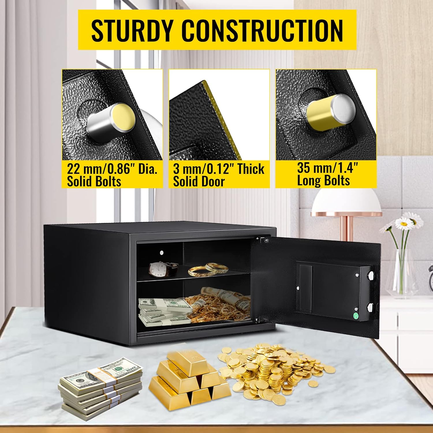 VEVOR Security Safe Box 1.1 Cubic Feet, Safe Deposit Box Black, Cabinet safes 17x14.5x9 Inch, Keypad Safe Digital Safe Box Great for Home, Hotel and Office