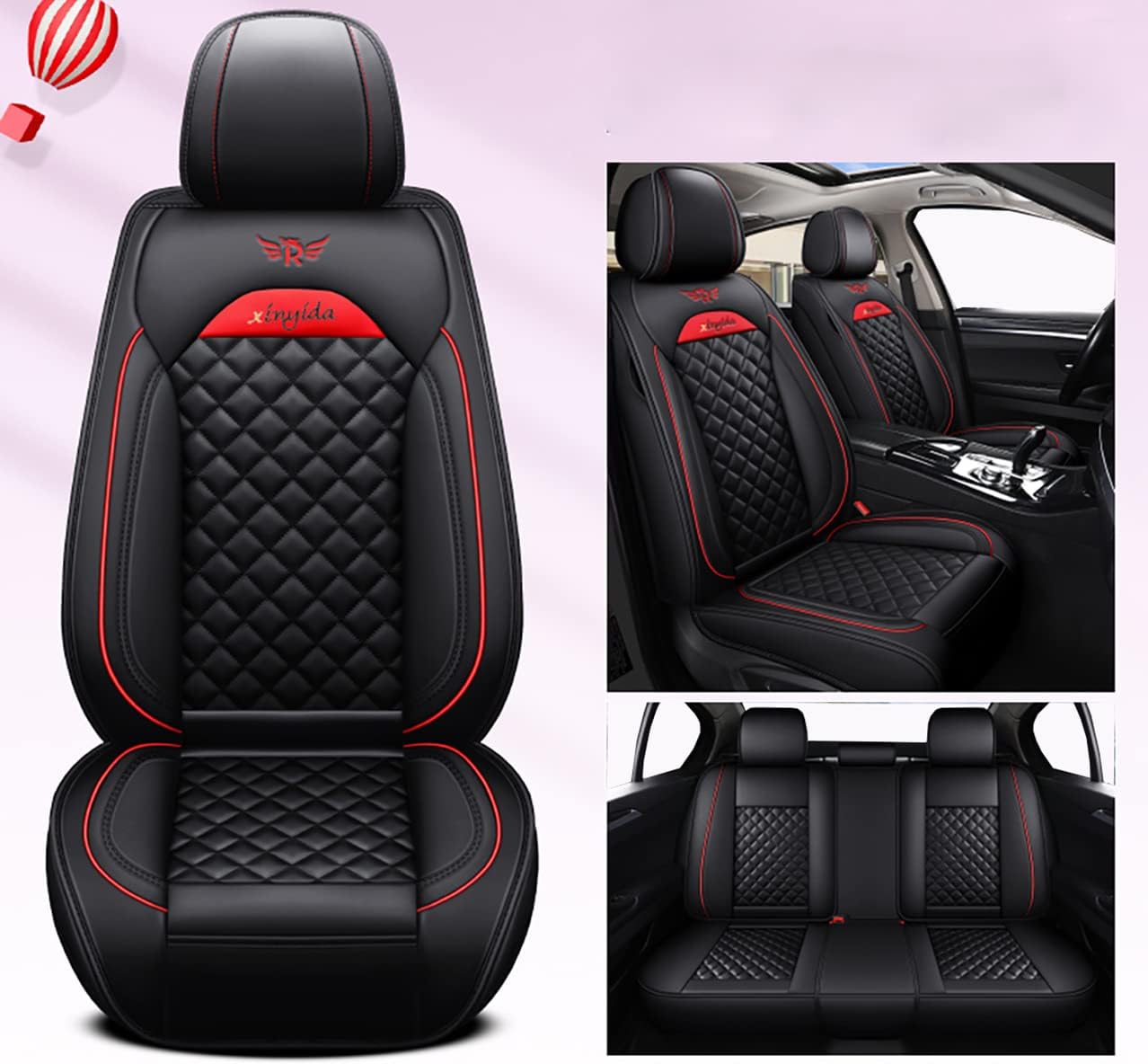SILMOG 02 5pcs Car Seat Covers, Faux Leather Car Seat Cushions, Waterproof Auto Interiors Full Set, Universal Fit Most Vehicles, Sedans and SUVs (Full Set, Black)