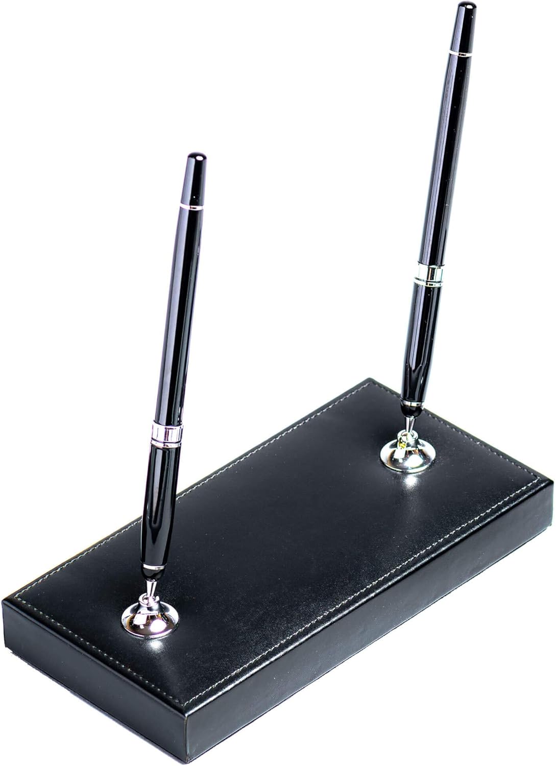 Dacasso Black Bonded Leather Double Pen Stand, 4 x 8.125 x 1.5 (A1412) Pack of 2