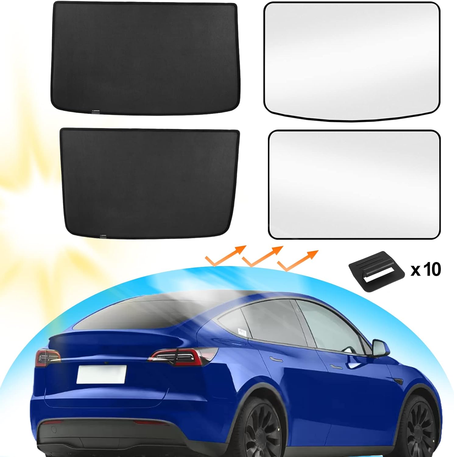 Tesla Model Y Roof Sunshade（Set of 4） 2PCS Upgraded Sunshade for 2022 2021 2020 Tesla Model Y Accessories Visor Sunroof Sun Shade UV Reflector 2PCS Reflective Covers Block Harmful UV Rays Glare