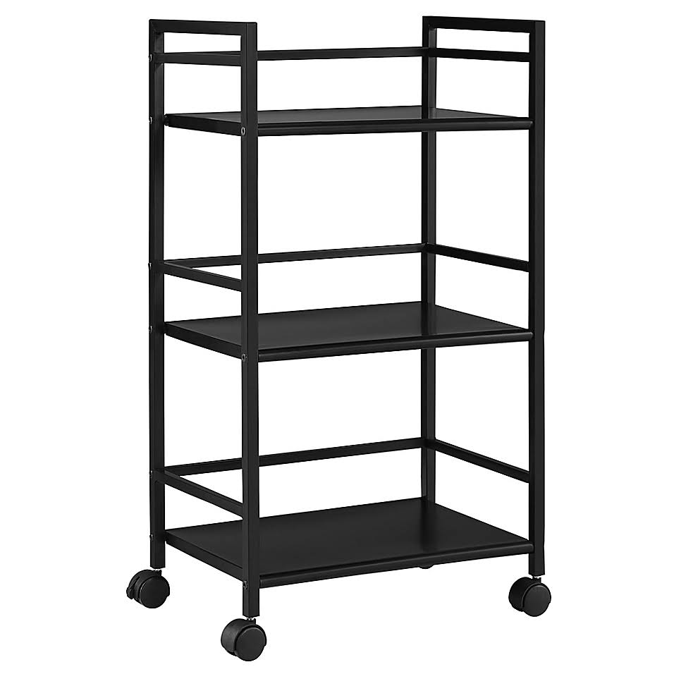 Ameriwood Home Bryson 3-Shelf Metal Rolling Bar Cart in Black