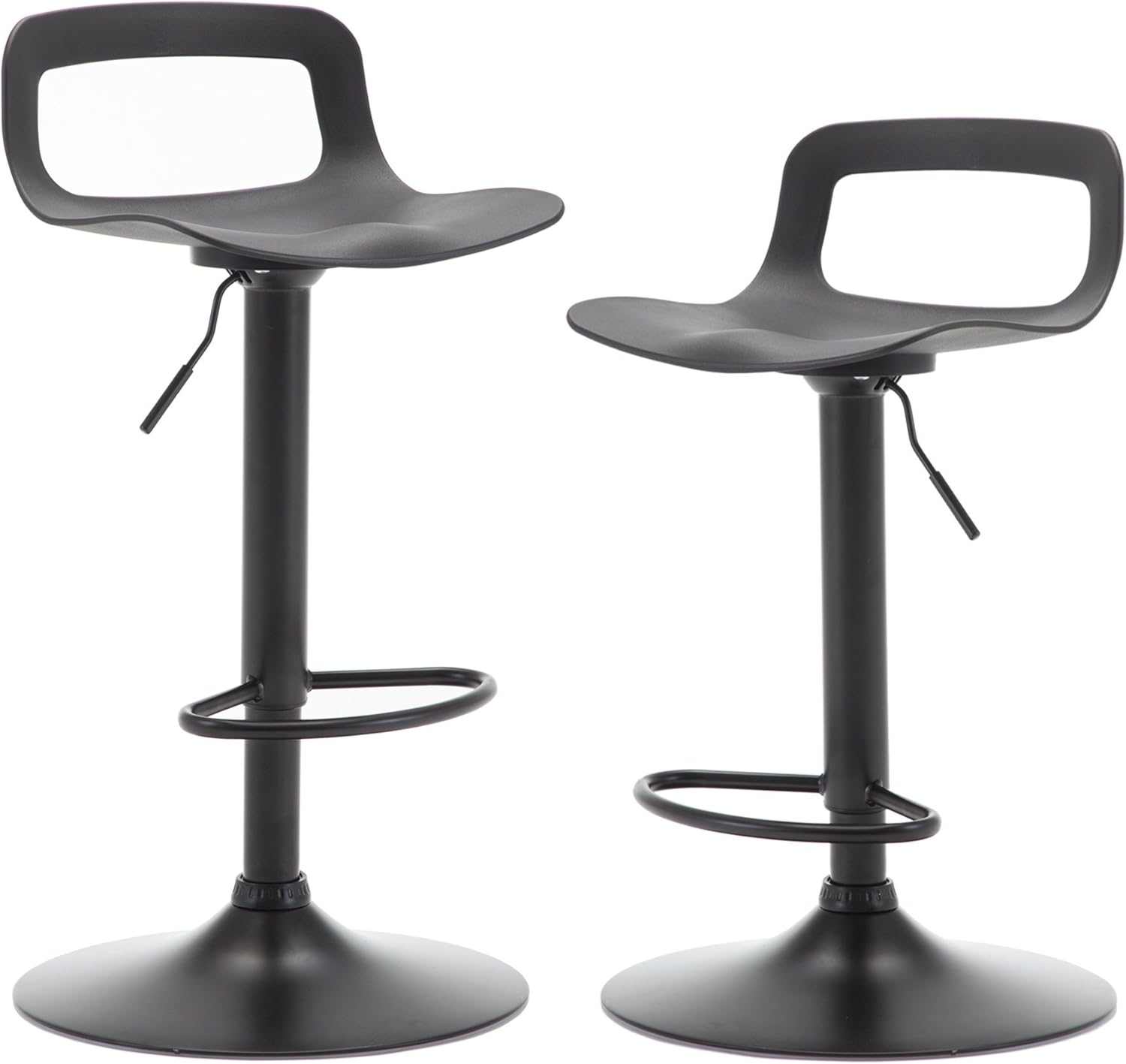 NOBPEINT Contemporary Chrome Air Lift Adjustable Swivel Bar Stool, Set of 2, Black