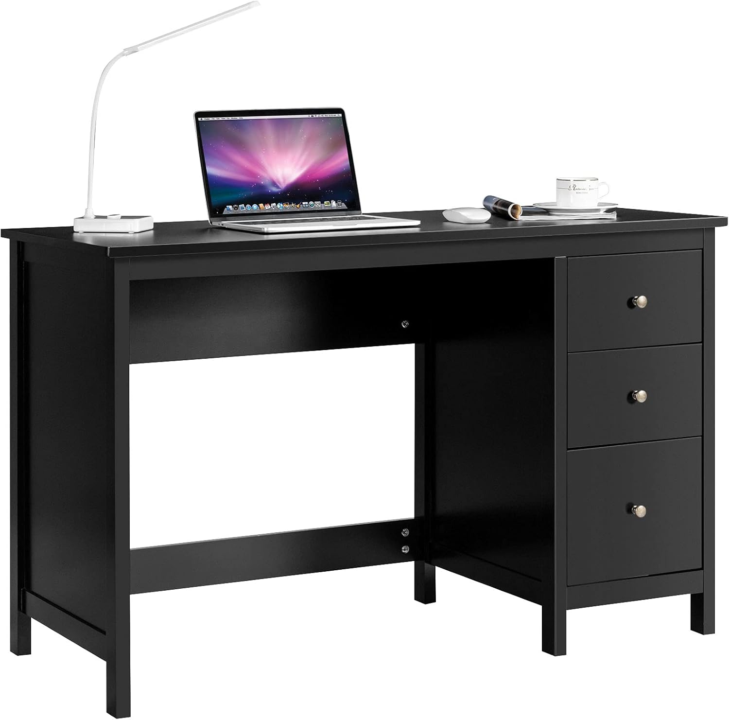 Tangkula White Computer Desk with 3 Storage Drawers, Modern Home Office Desk w/Spacious Desktop, Compact Writing Study Desk Laptop Desk for Bedroom, Multipurpose Computer Workstation (White)