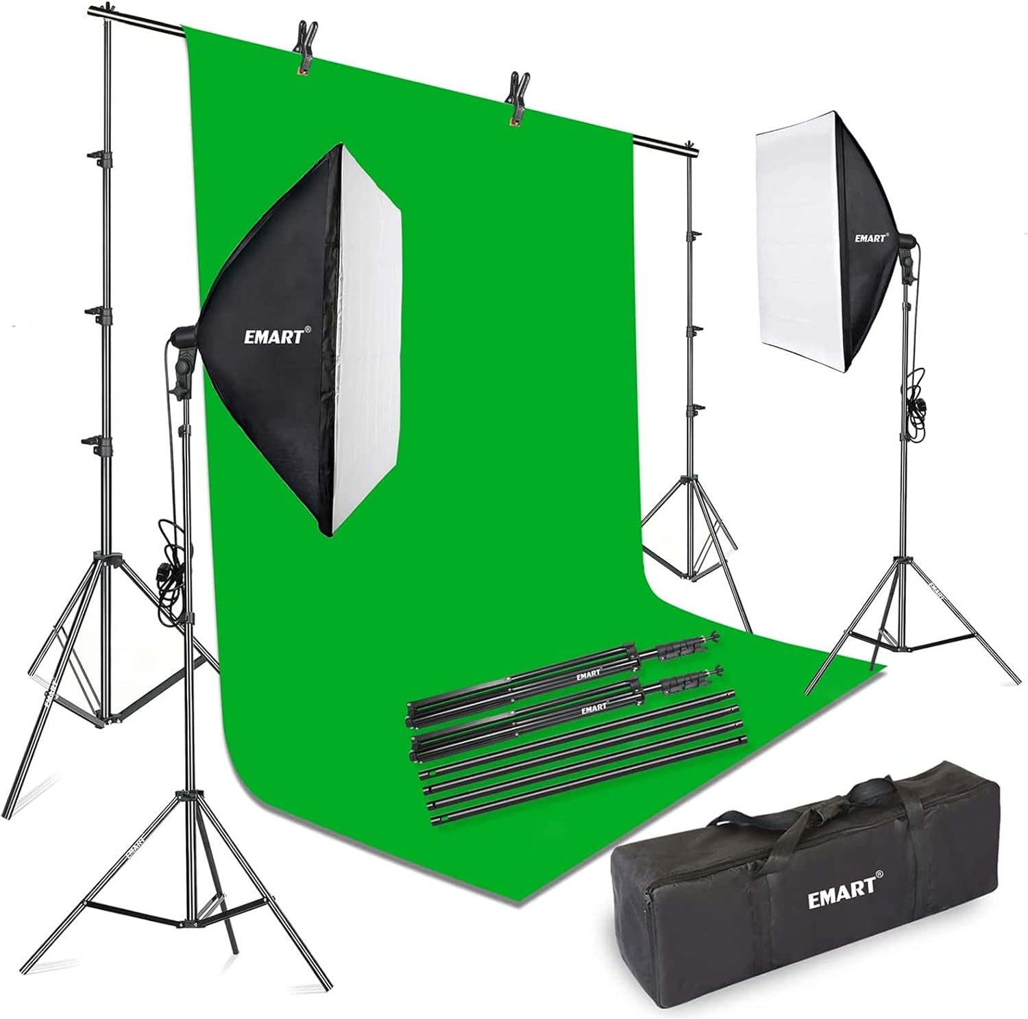 Emart Green Screen Kit, Photography Continuous Lighting and Collapsible Backdrop Stand Set, Background Support System with 24