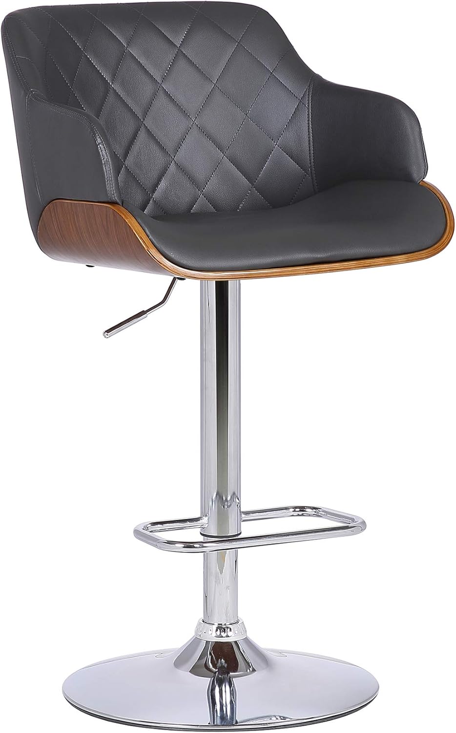 Armen Living Toby Faux Leather Swivel Barstool, Adjustable, Gray and Black