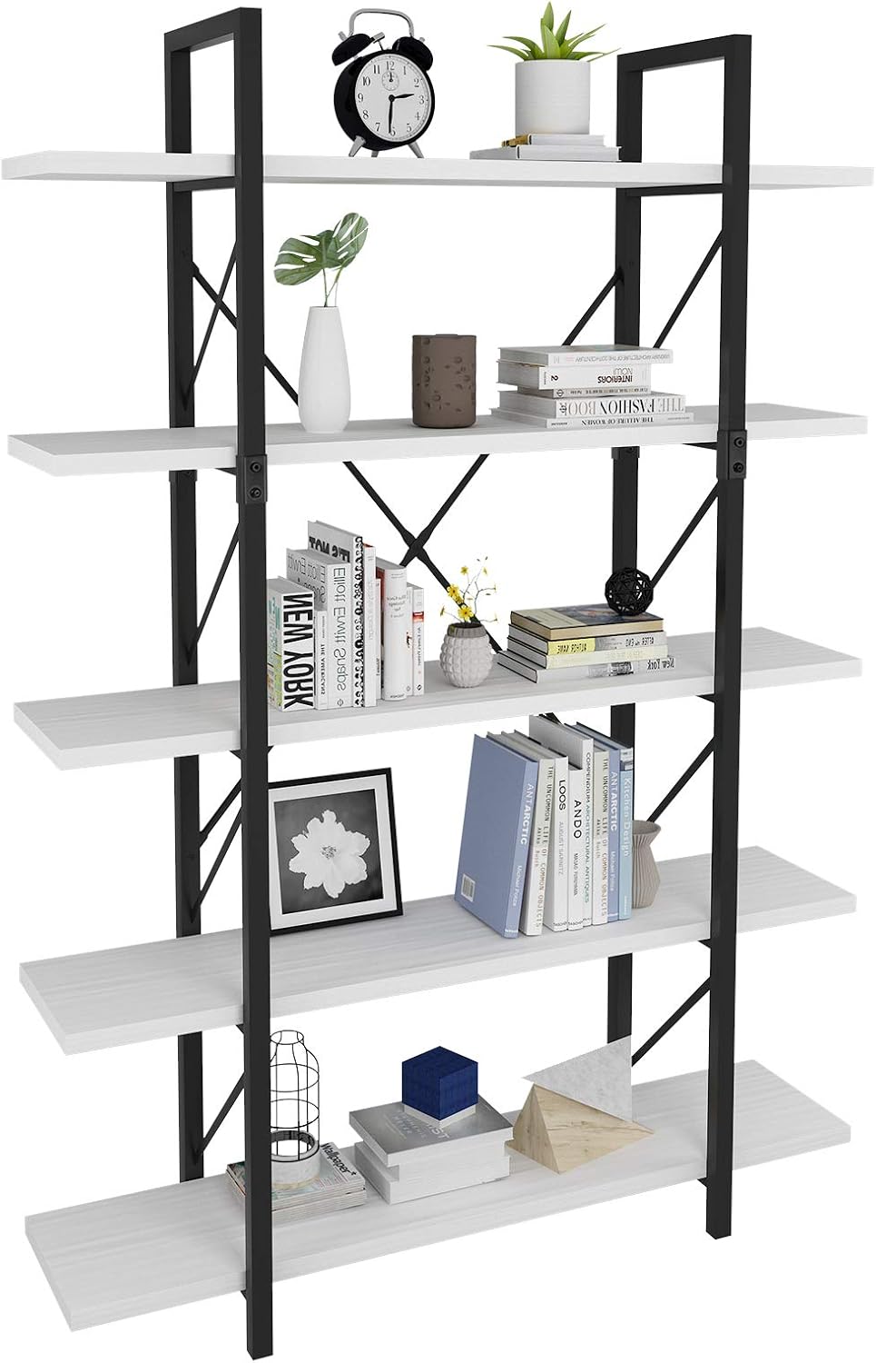 YITAHOME 5 Tier Bookcase, Artsy Modern Bookshelf, Book Rack, Storage Rack Shelves in Living Room/Home/Office, Books Holder Organizer for Books/Movies - White