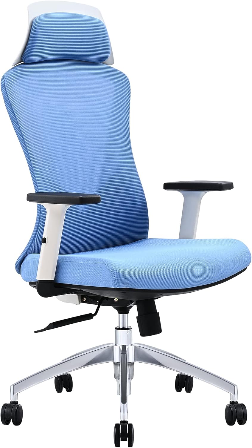 CO-Z Ergonomic Office Chair w Adjustable Height and Incline, Heavy-Duty Mesh Home Office Desk Chair w Wheels, Armrests, Mesh Back Support, and Headrest, Gaming Computer Chair w Lumbar Support, Blue