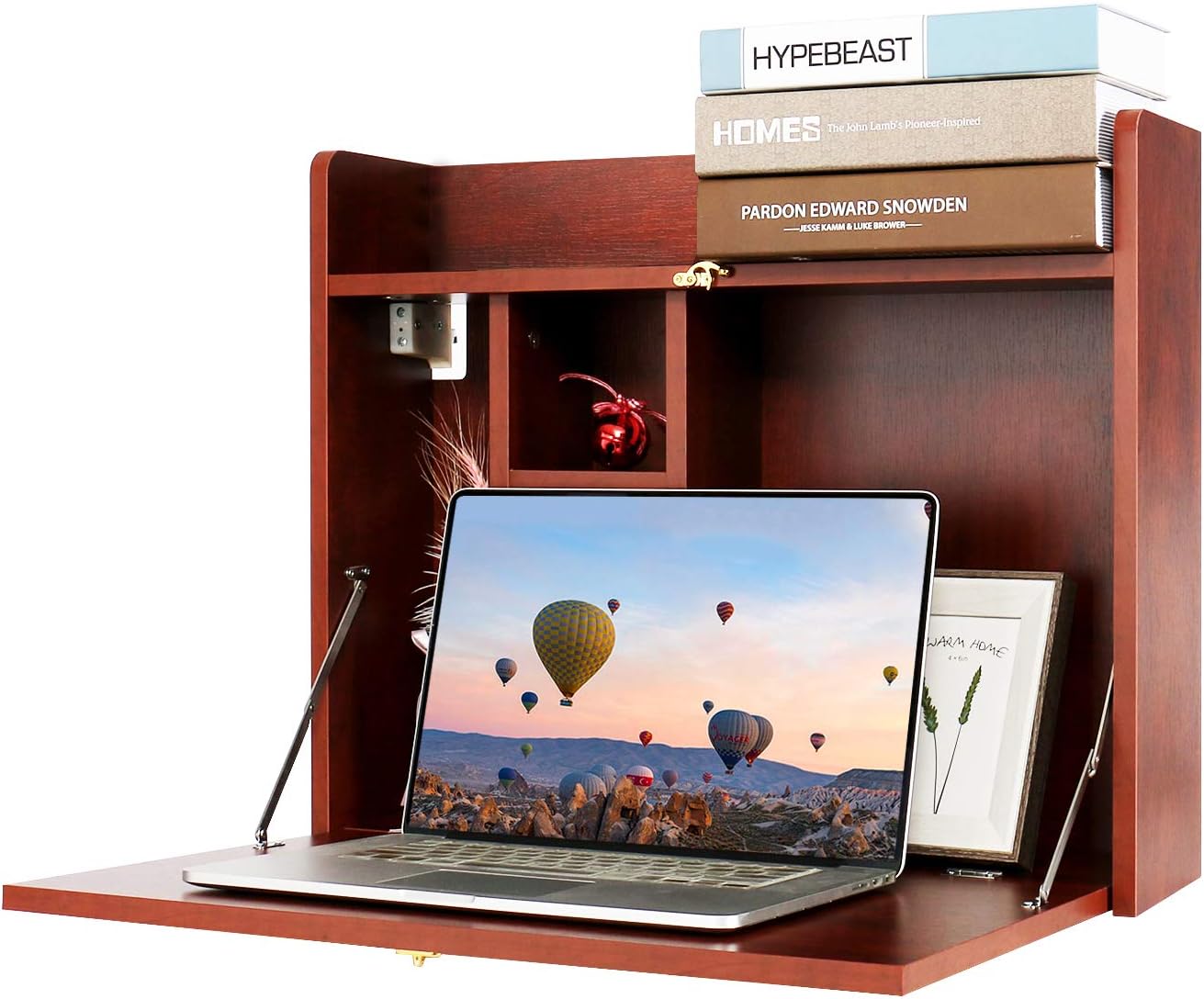 Wall Mounted Desk Multifunctional Fold Down Cabinet Laptop Computer Table Writing Workstation with Storage Compartments Space Saving for Home Office (White) Pack of 2