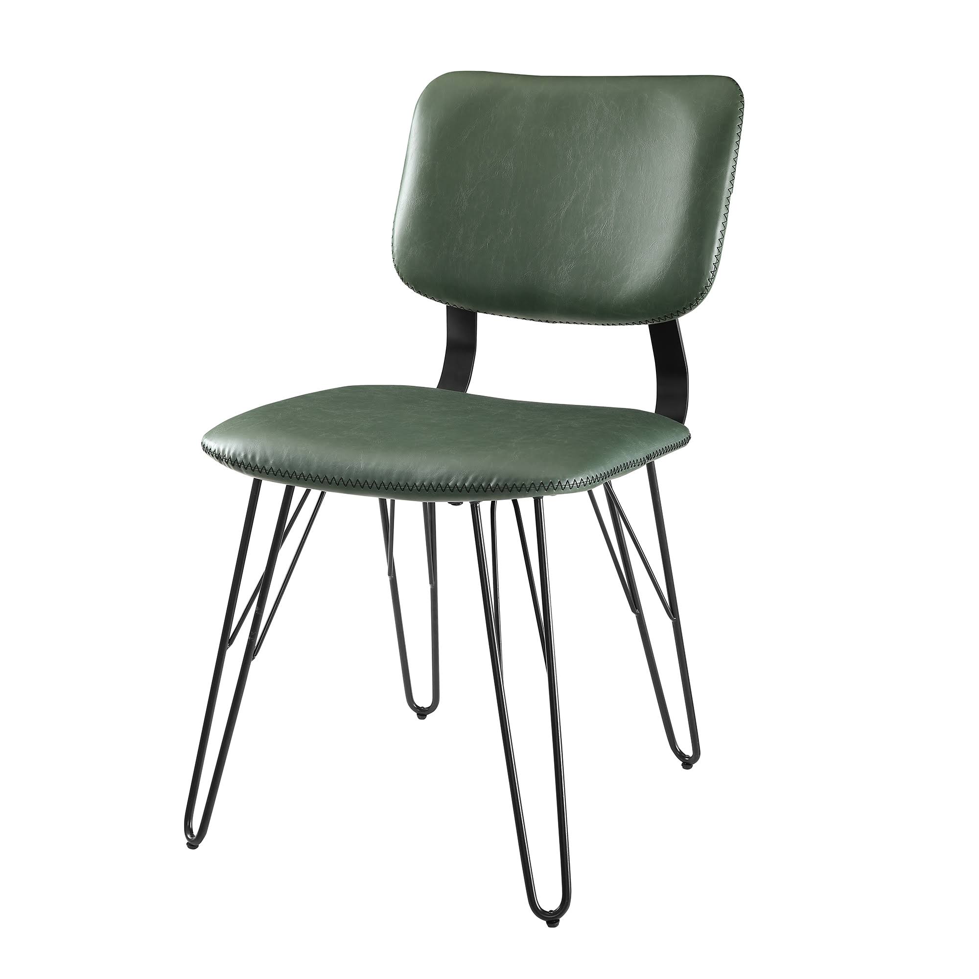 Walker Edison Flax Back Accent Dining Chair with Black Stitching, 2 Pack - Green