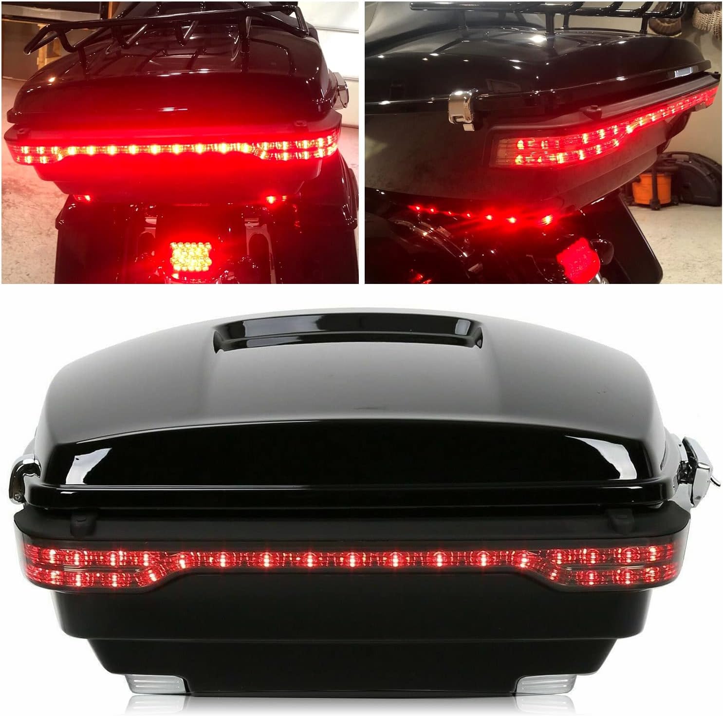 ECOTRIC New King Tour Pack Trunk w/ Wrap Brake Turn Tail Light Kit Harley Touring 2014-2022