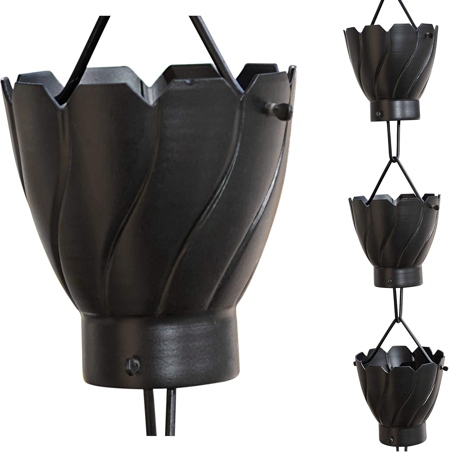 Monarch Rain Chains 19135 (Black Powder Coated) Monarch Aluminum Extra Large Akira Rain Chain, 8-1/2 Feet Length Pack of 2