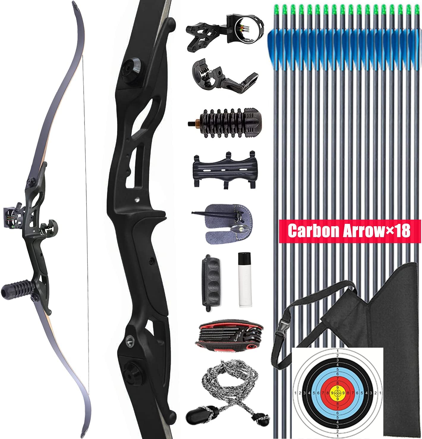 XGeek Takedown Recurve Bow and Arrow for Adults Kit 35/40/45 Lbs Aluminum Alloy Riser Hunting Shooting Practice Competition Archery Longbow Set Right Hand, with All Accessories