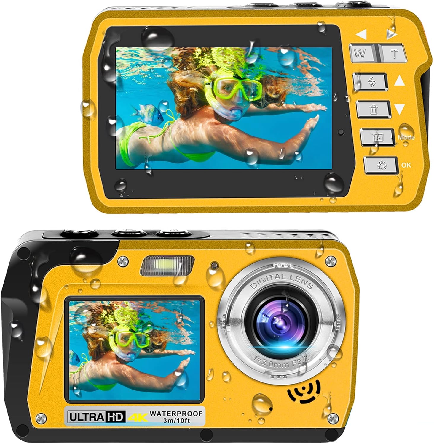 Waterproof Camera Underwater Cameras 4K30FPS 56MP Full HD Video Recorder Selfie Dual Screens 10FT Underwater Digital Camera for Snorkeling on Vacation 1700mAh（DV810）