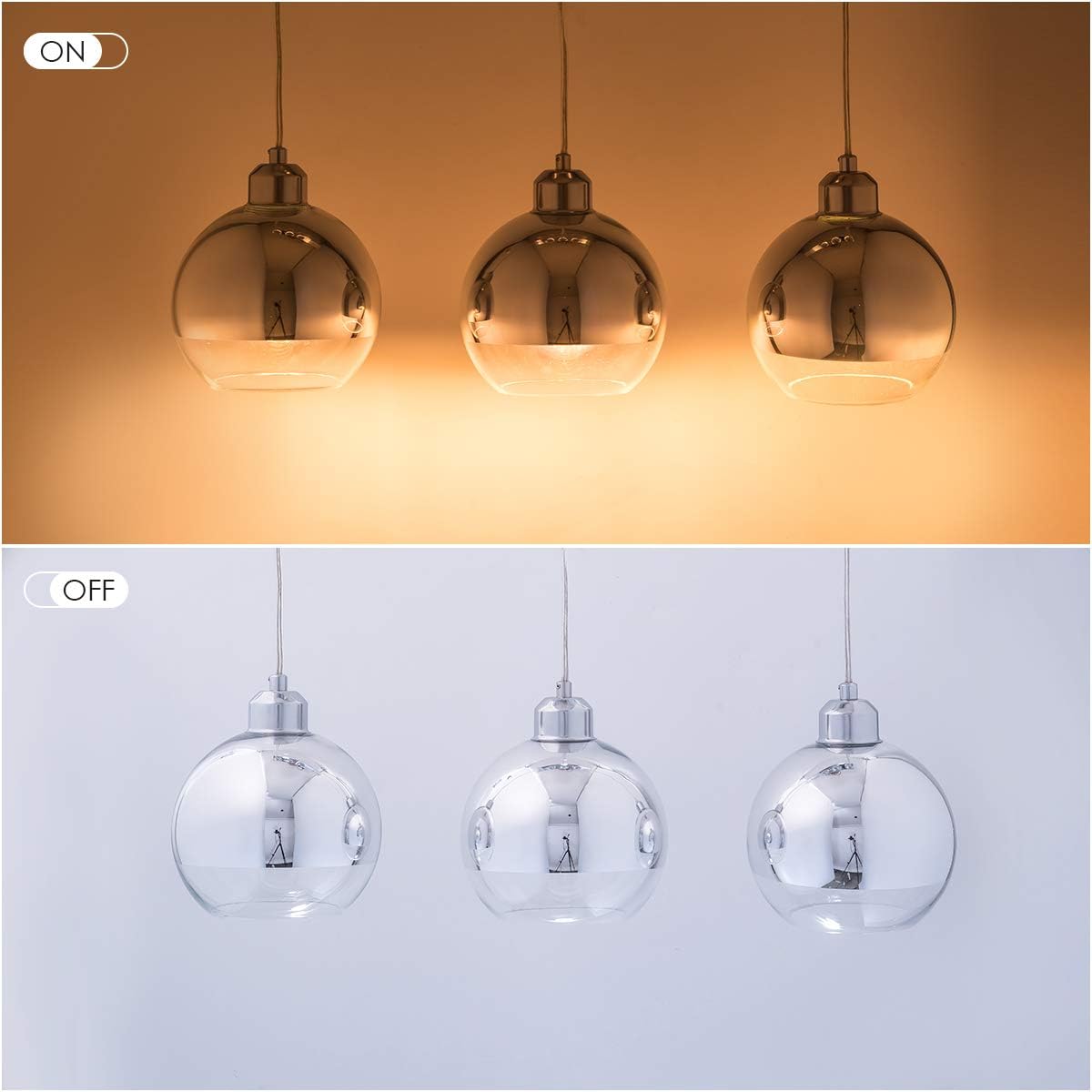 SHENGQINGTOP Modern Kitchen Pendant Light in Polished Chrome Finish with Hand Blown Glass Shape, 8