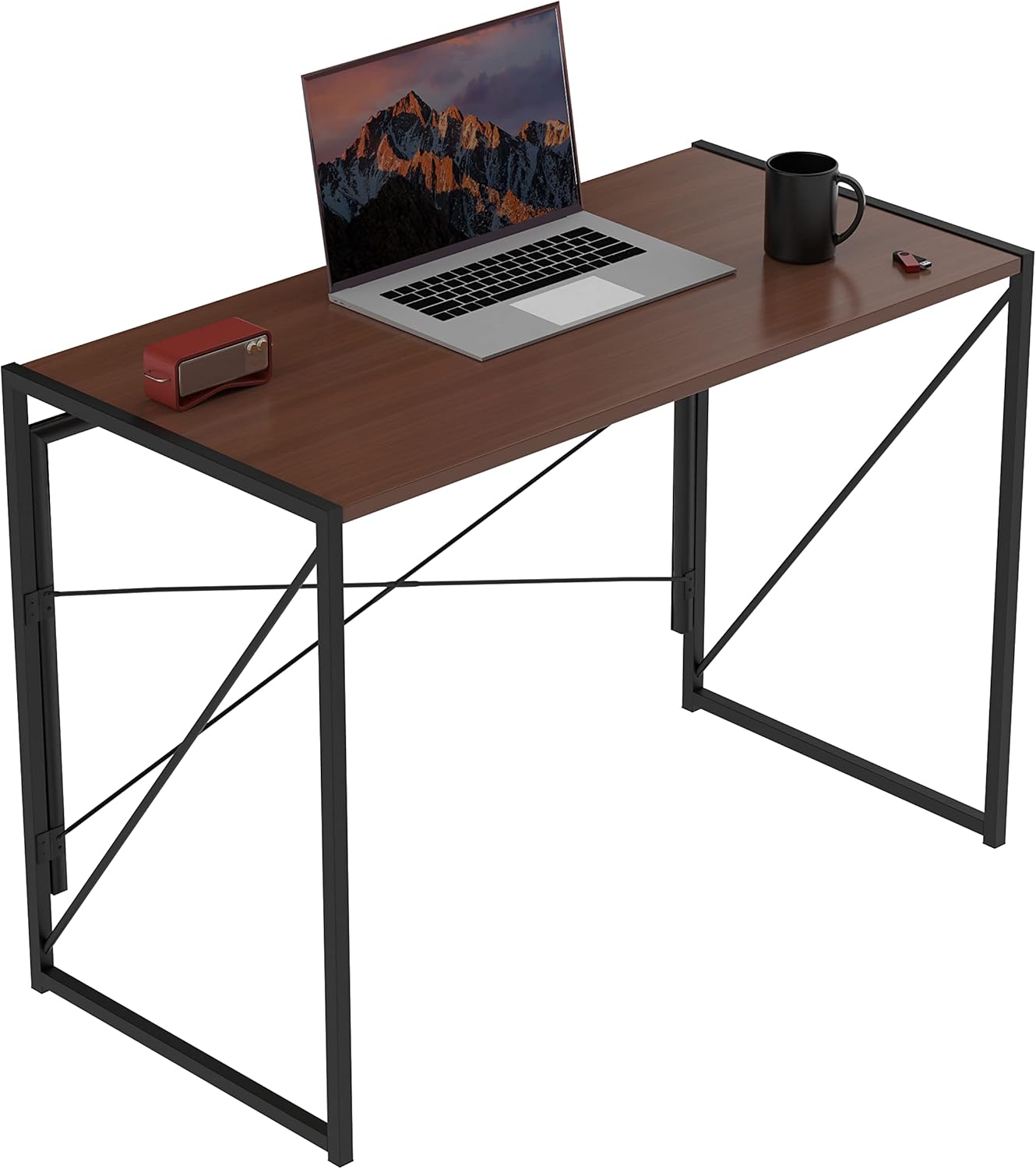 Halter Folding Table Computer Desk, Modern Home Office Desk for PC or Laptop, Gaming Study Work Writing Foldable Desk Table for Small Spaces, Gray Wood Desk, 39 Inches Pack of 2