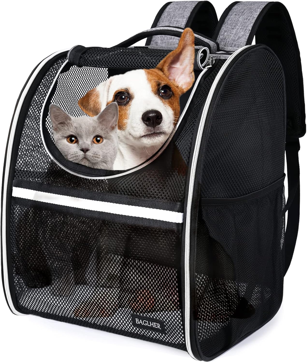 BAGLHER Pet Carrier Backpack,Ventilated Design,Pet Travel Backpack with Comfortable Shoulder Straps,Thicker Bottom Support,Two-Way Entrance Pet Carrier Backpack,Black