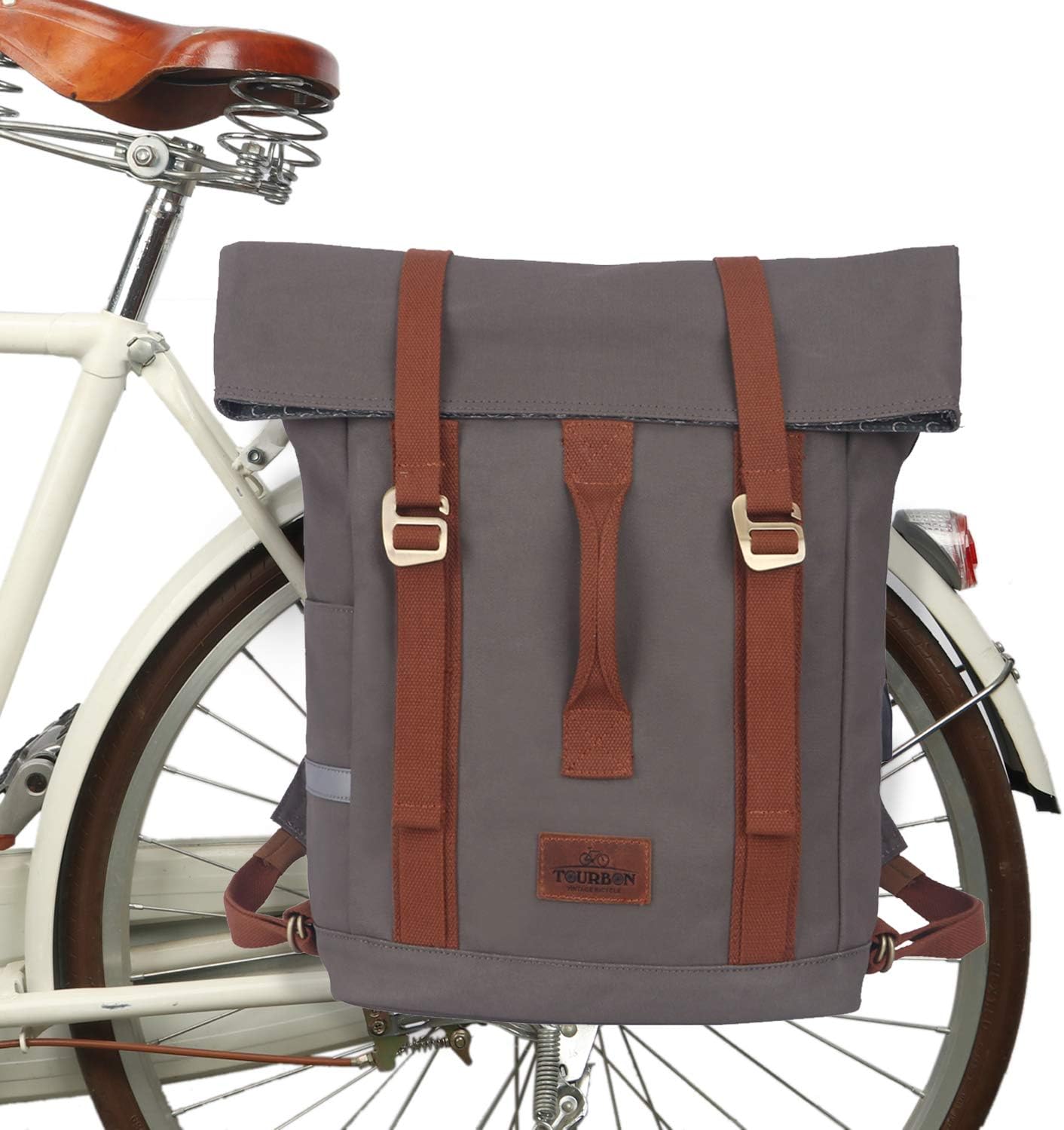 TOURBON Water-Resistant Canvas Laptop Bag Bike Messenger Pannier Backpack Shoulder Briefcase